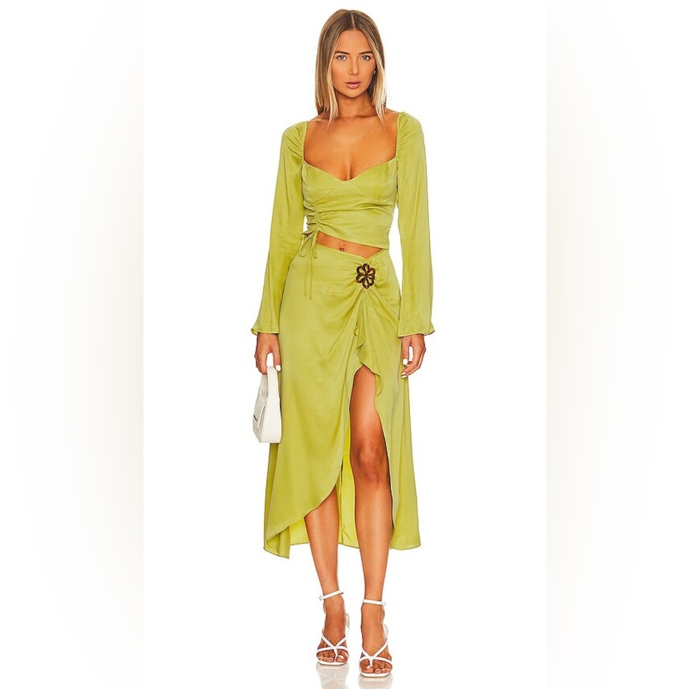 For Love and Lemons Dress Allie Midi in Olive Green